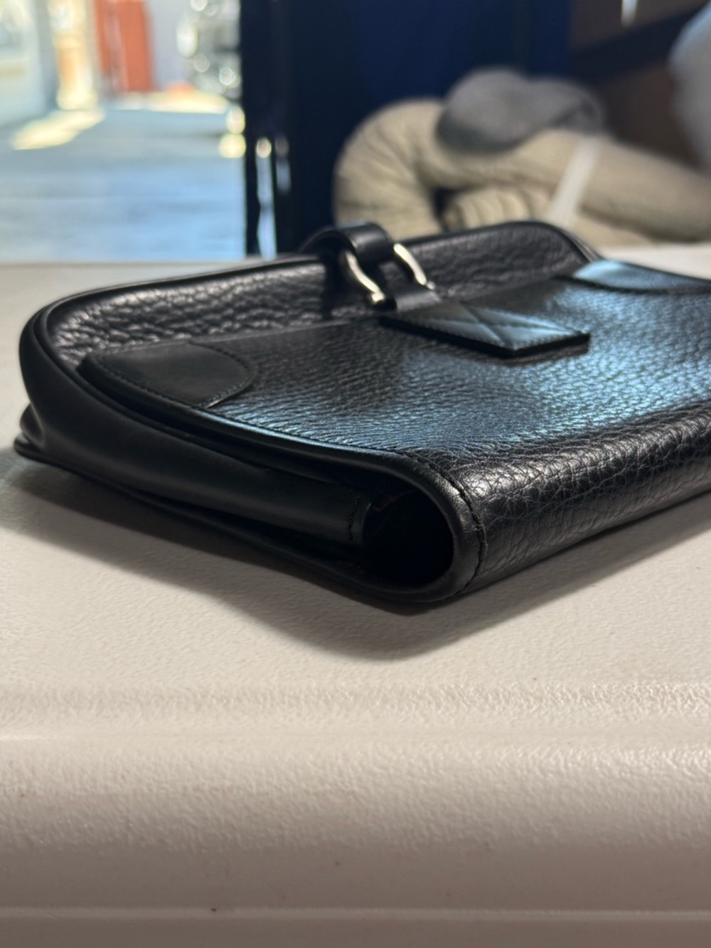 Salvatore‎ Ferragamo clutch bag black pebbled leather vintage foldover pouch - Picture 4 of 11